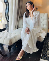 Ready To Wear White Rayon Cotton Embroidery Work Chikan Kari Suit With Dupatta
